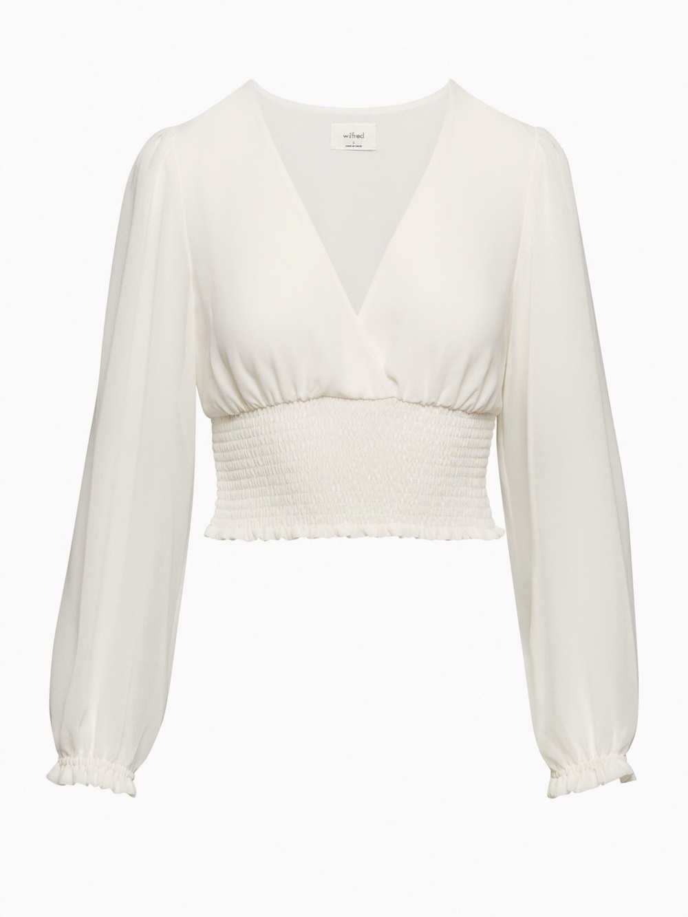 ARITZIA Wilfred Ivory Smocked-Waist V-Neck Blouse